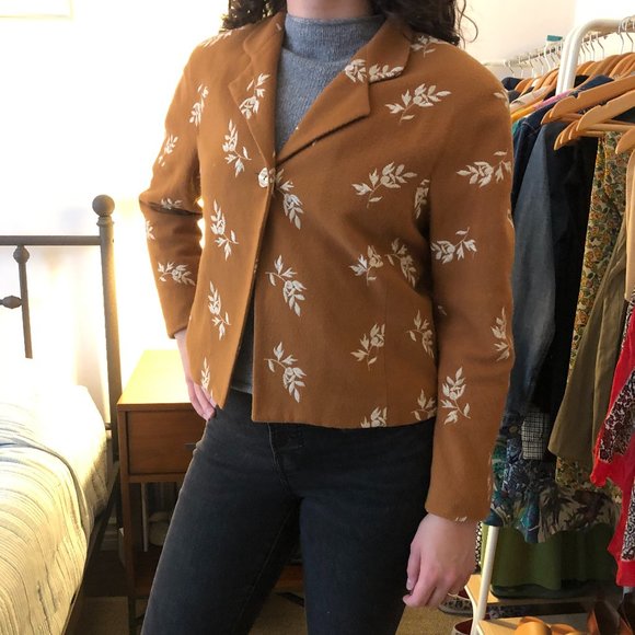 Vintage Linda Bertozzi Wool Floral Camel Jacket - Picture 9 of 11